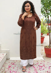 Ruhi Modal Chikankari Kurti - Brown