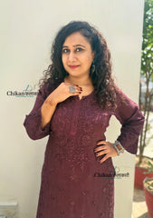 Saawariya Muslin Chikankari Kurti Set - Brown