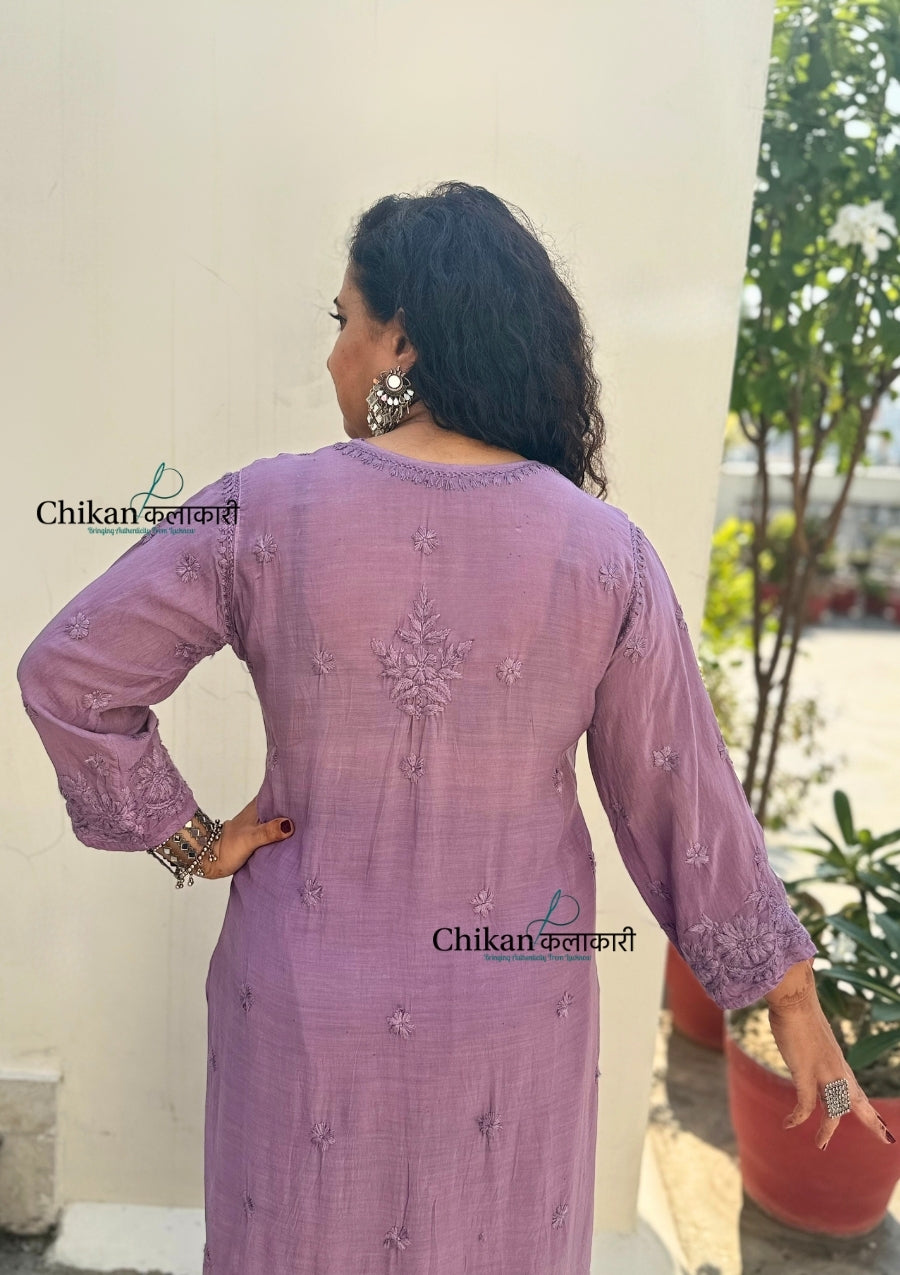 Saawariya Muslin Chikankari Kurti Set - Dusty Mauve