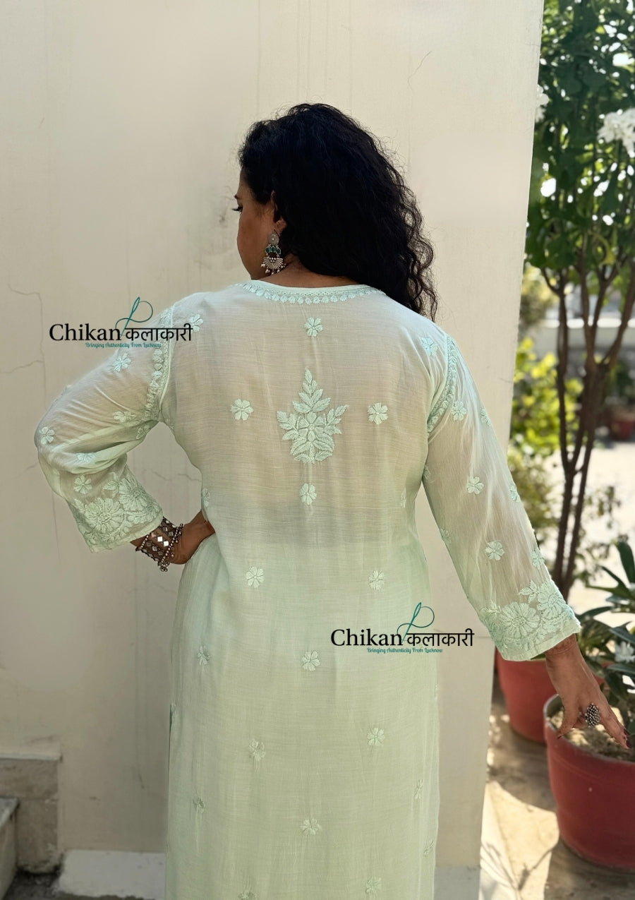 Saawariya Muslin Chikankari Kurti Set - Mint Green
