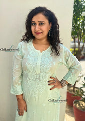 Saawariya Muslin Chikankari Kurti Set - Mint Green