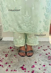 Saawariya Muslin Chikankari Kurti Set - Mint Green