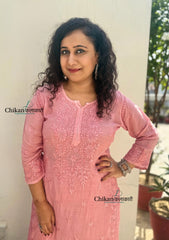Saawariya Muslin Chikankari Kurti Set - Pastel Pink