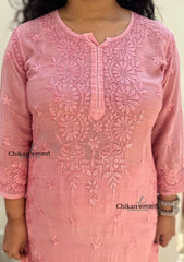 Saawariya Muslin Chikankari Kurti Set - Pastel Pink