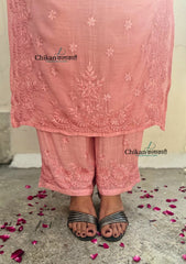 Saawariya Muslin Chikankari Kurti Set - Pastel Pink