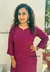 Saawariya Muslin Chikankari Kurti Set - Wine