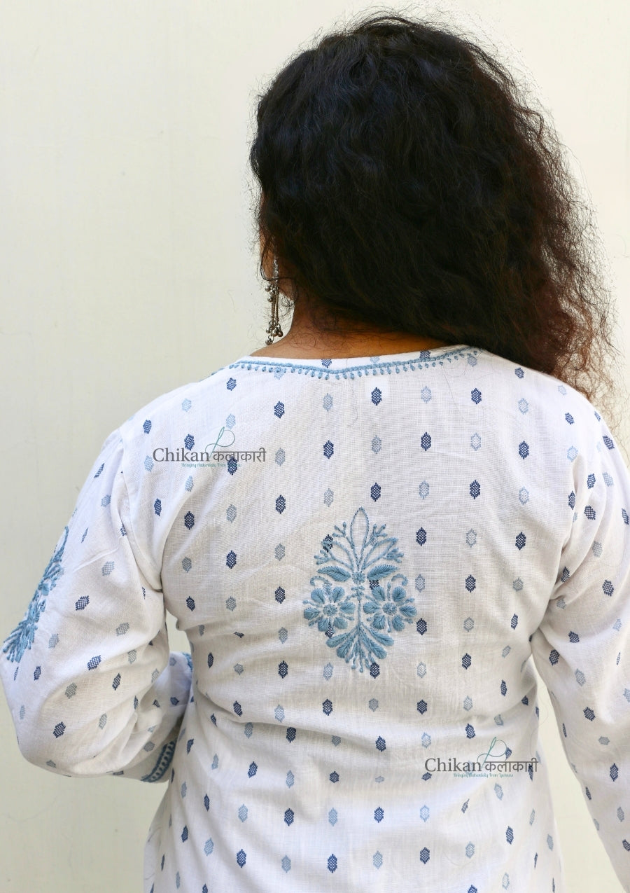 Safa White Chikankari Kurti