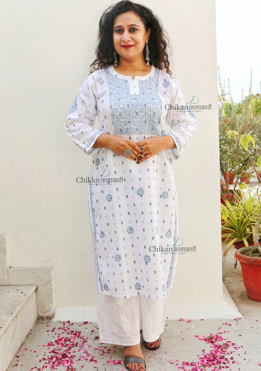 Safa White Chikankari Kurti