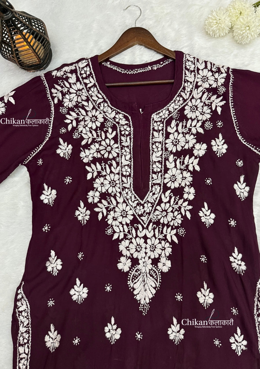 Safeena Modal Chikankari Kurti - Maroon