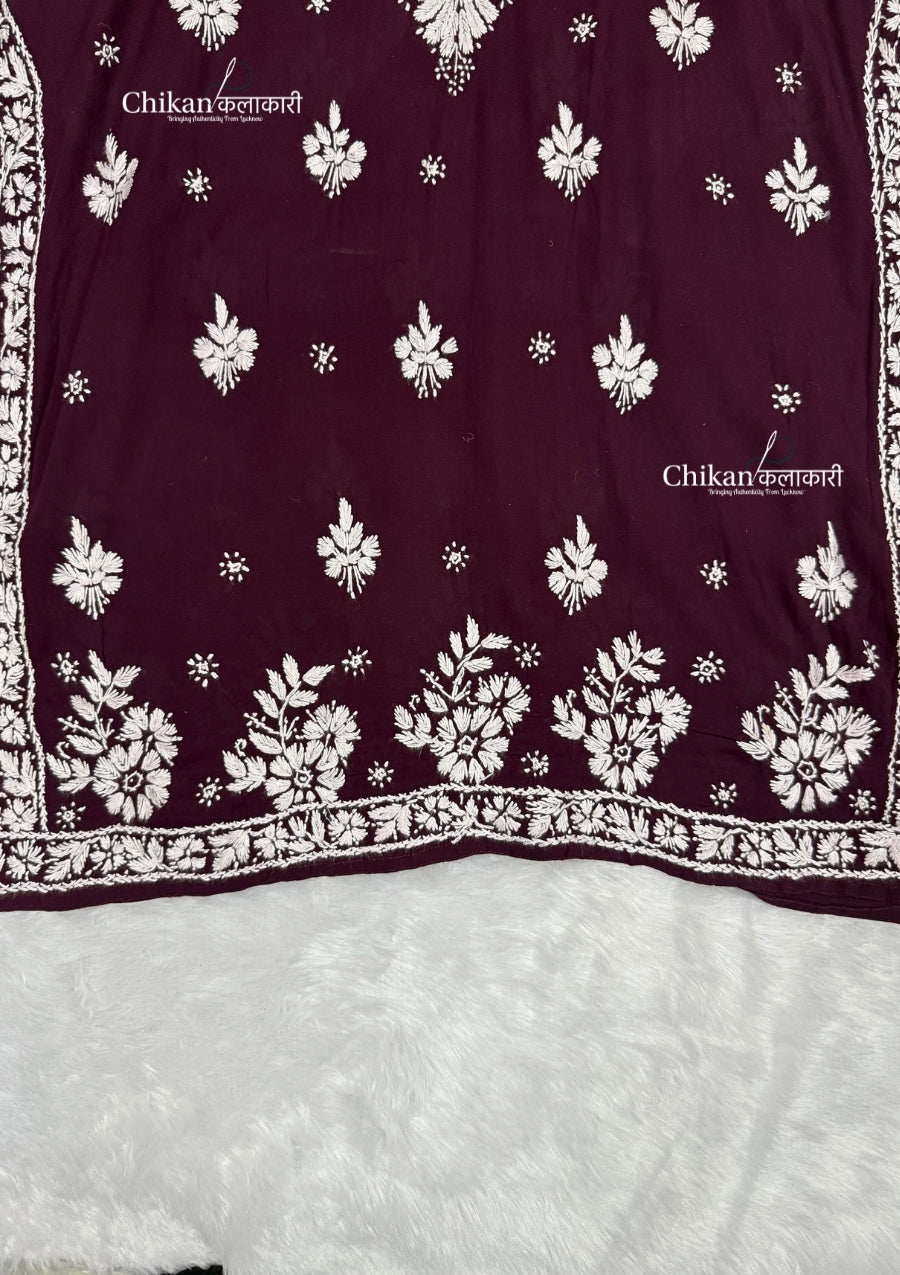 Safeena Modal Chikankari Kurti - Maroon