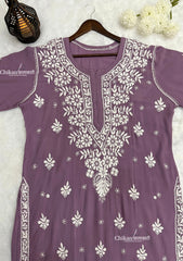 Safeena Modal Chikankari Kurti - Light Mauve