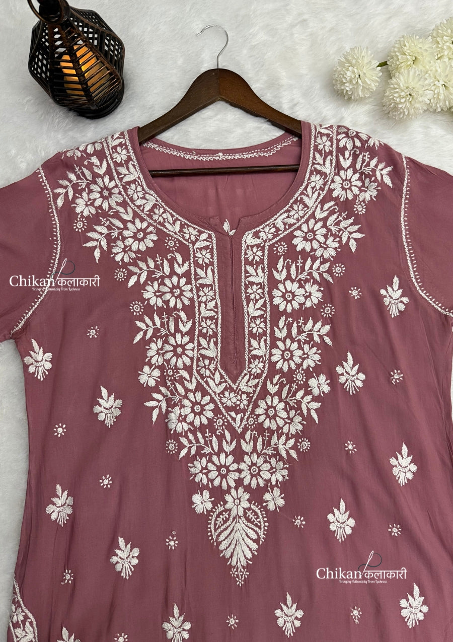 Safeena Modal Chikankari Kurti - Powder Pink