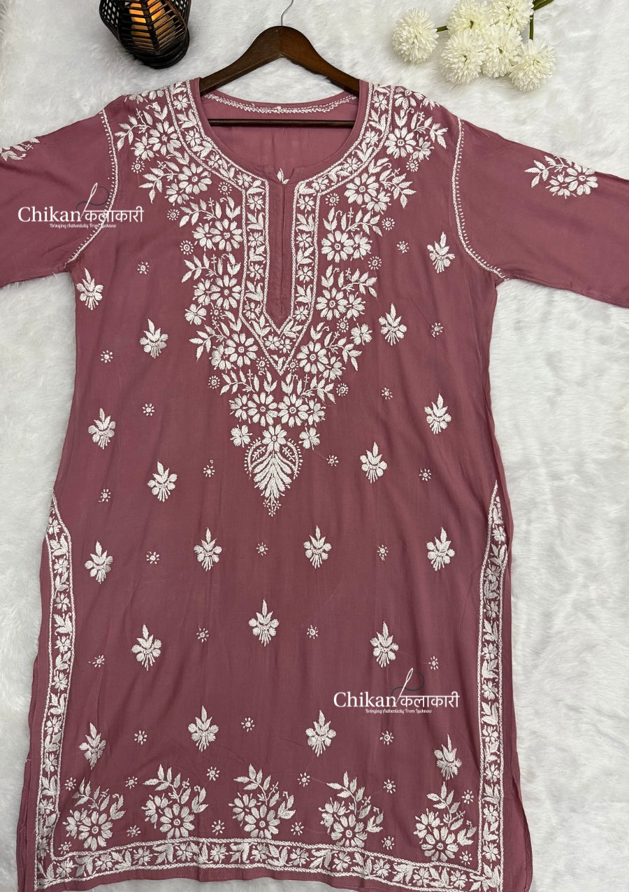 Safeena Modal Chikankari Kurti - Powder Pink