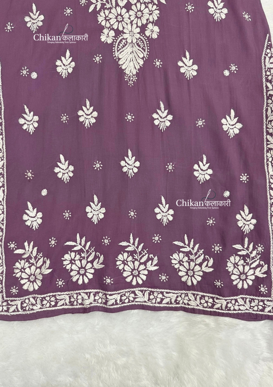 Safeena Modal Chikankari Kurti - Light Mauve