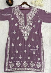 Safeena Modal Chikankari Kurti - Light Mauve