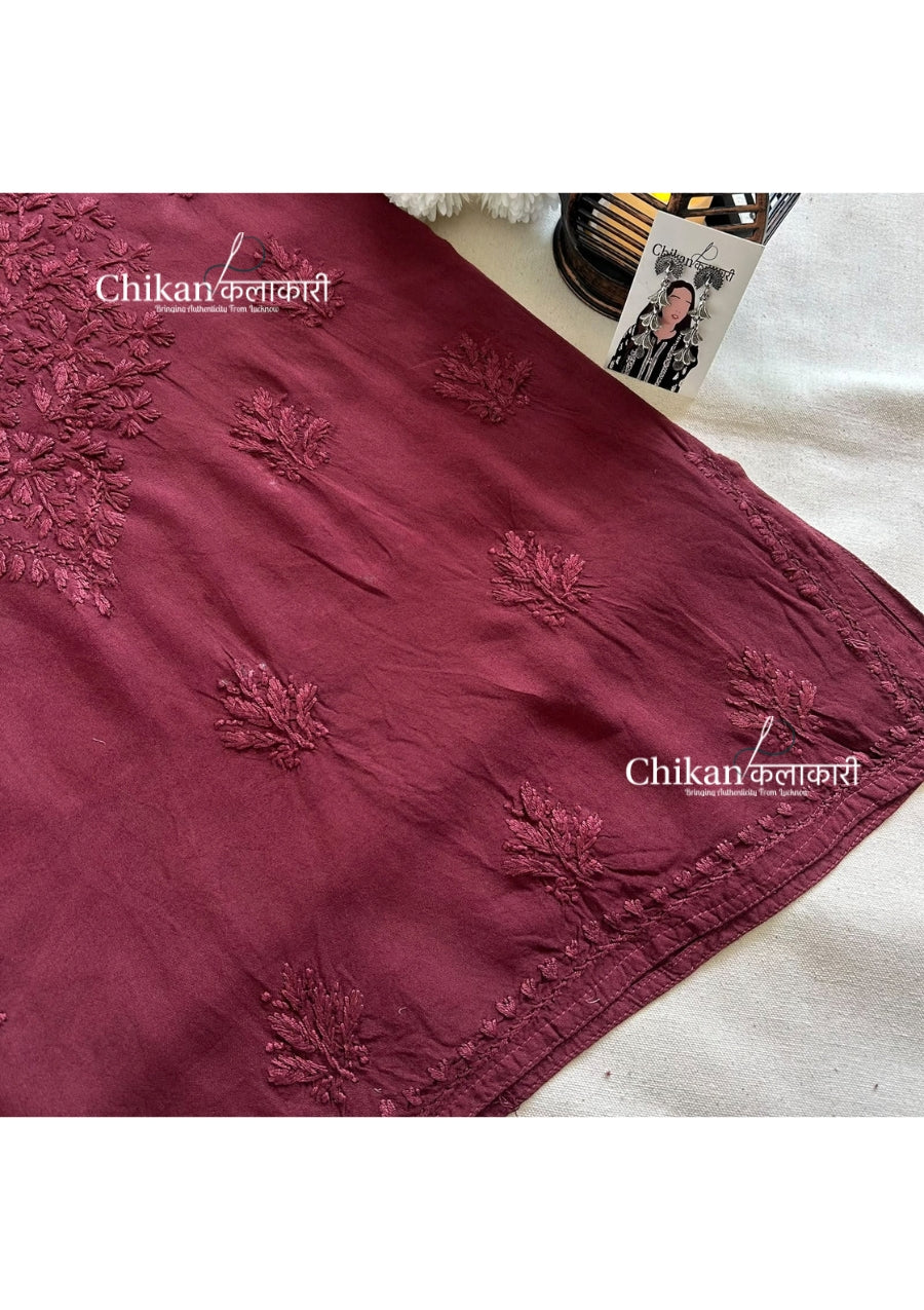 Sahiba Rayon Short Chikankari Kurti - Brown