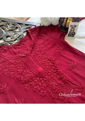 Sahiba Rayon Short Chikankari Kurti - Maroon
