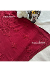 Sahiba Rayon Short Chikankari Kurti - Maroon