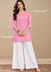Sahiba Rayon Short Chikankari Kurti - Pink