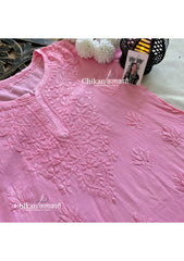 Sahiba Rayon Short Chikankari Kurti - Pink