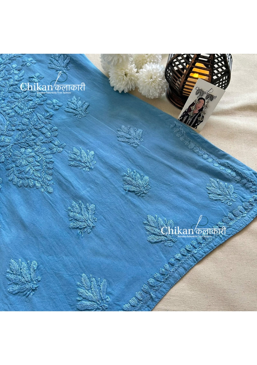 Sahiba Rayon Short Chikankari Kurti - Powder Blue