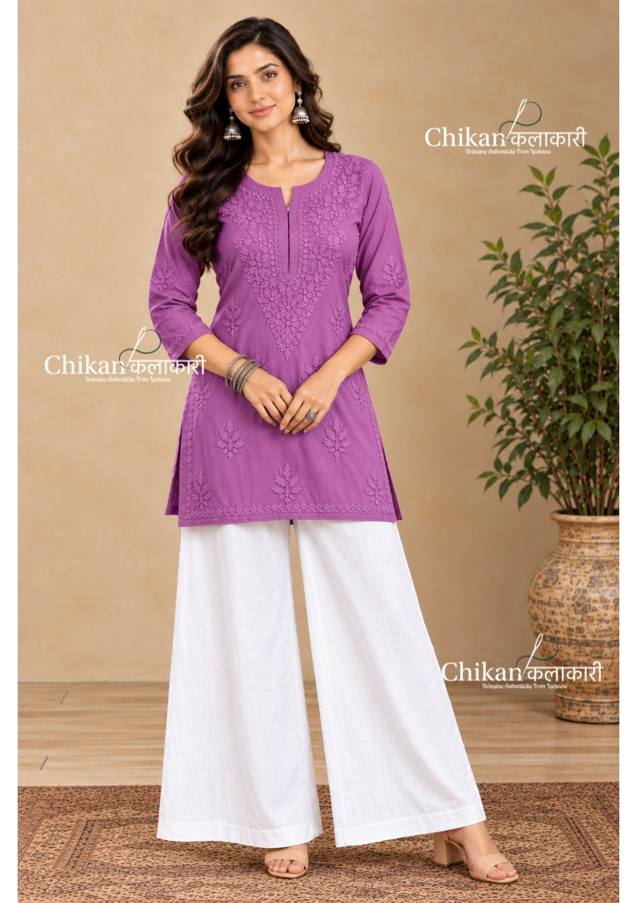 Sahiba Rayon Short Chikankari Kurti - Purple