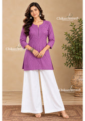Sahiba Rayon Short Chikankari Kurti - Purple