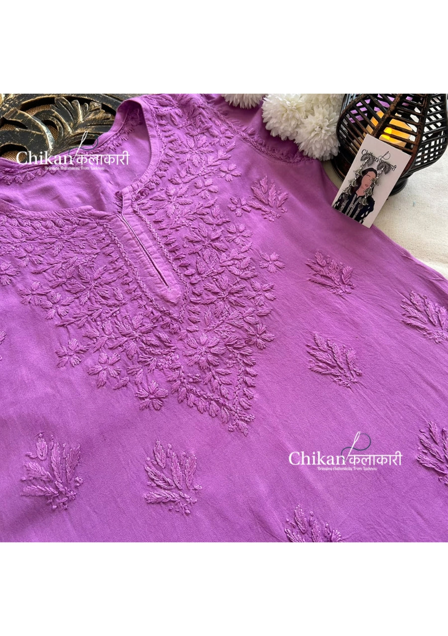 Sahiba Rayon Short Chikankari Kurti - Purple