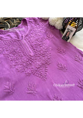Sahiba Rayon Short Chikankari Kurti - Purple