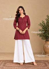 Sahiba Rayon Short Chikankari Kurti - Brown