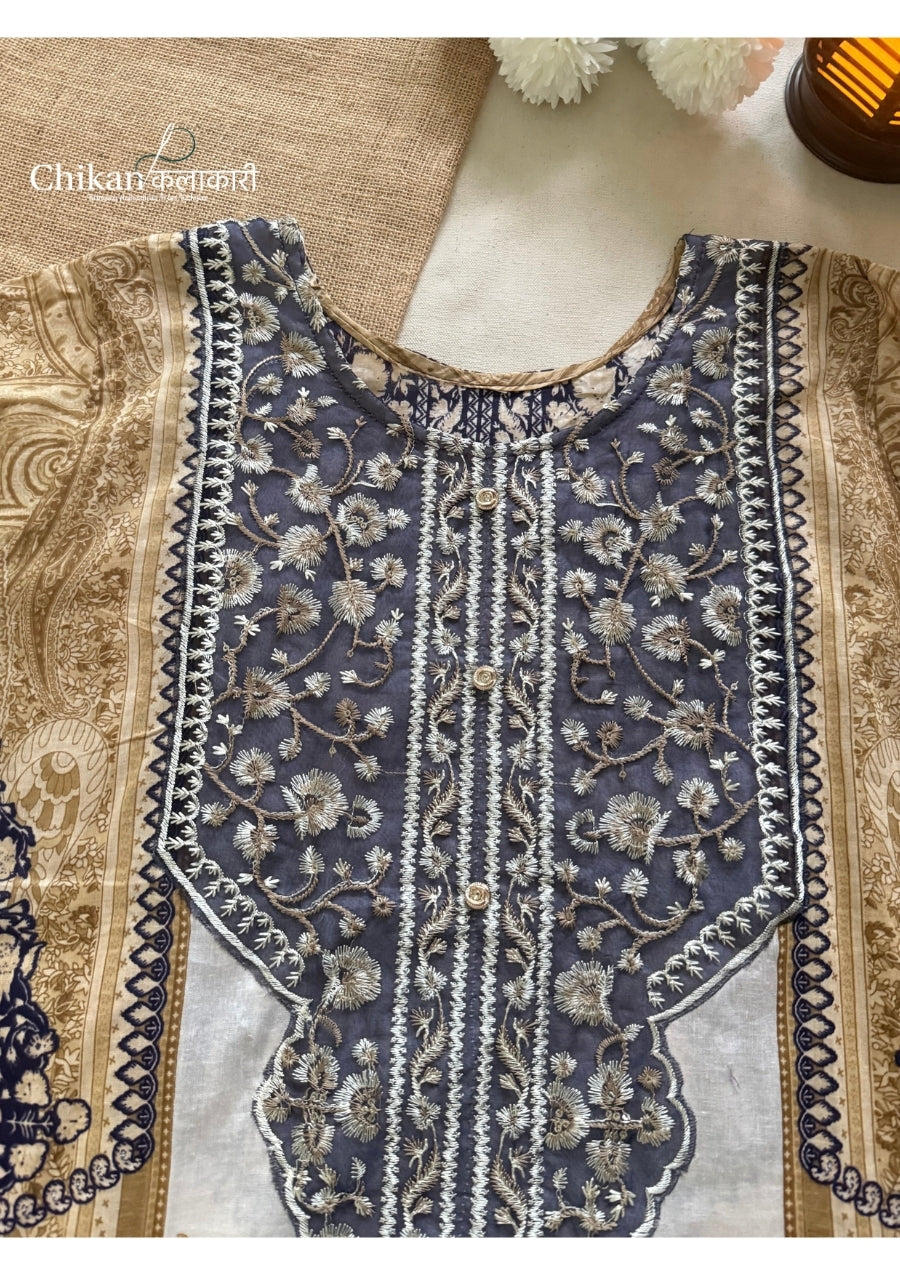 Sahira Beige Cotton Straight Suit Set With Dupatta - Purple