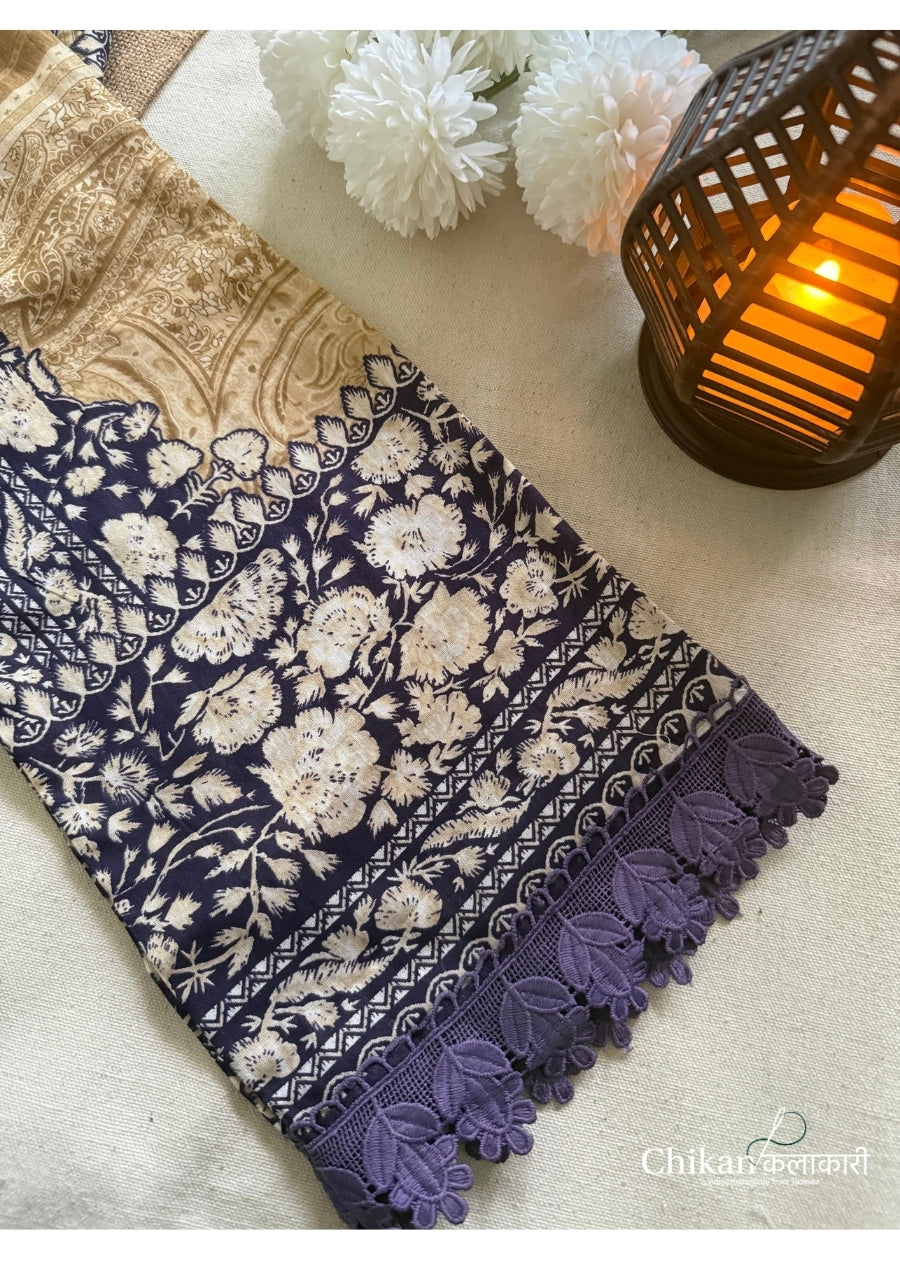 Sahira Beige Cotton Straight Suit Set With Dupatta - Purple