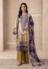 Sahira Beige Cotton Straight Suit Set With Dupatta - Purple