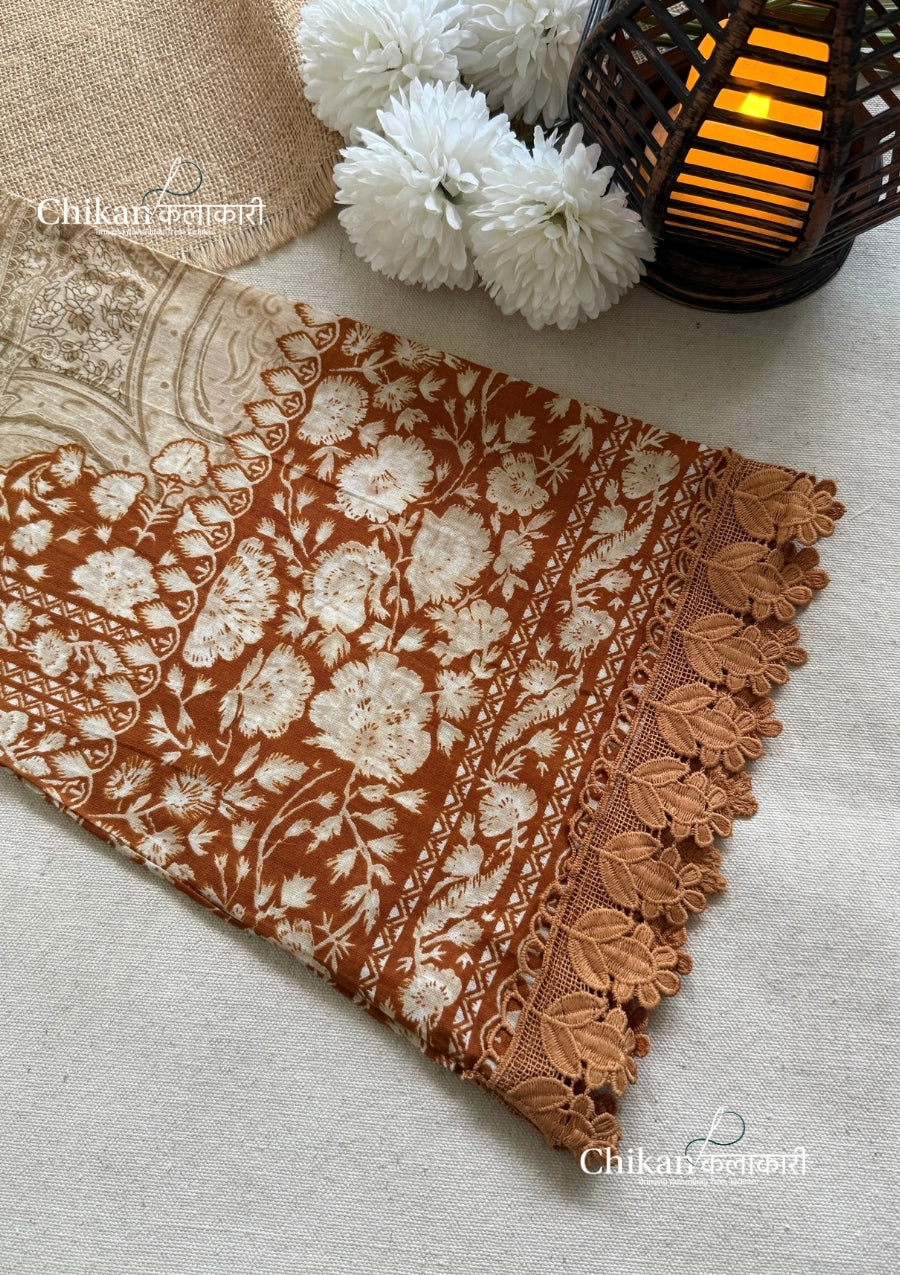 Sahira Beige Cotton Straight Suit Set With Dupatta