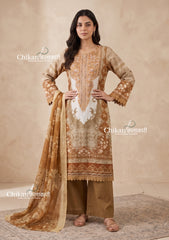 Sahira Beige Cotton Straight Suit Set With Dupatta