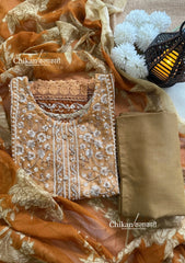 Sahira Beige Cotton Straight Suit Set With Dupatta