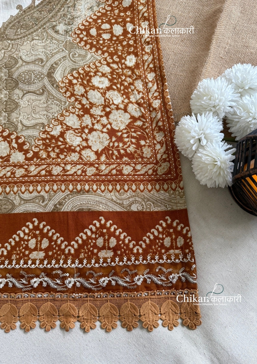 Sahira Beige Cotton Straight Suit Set With Dupatta