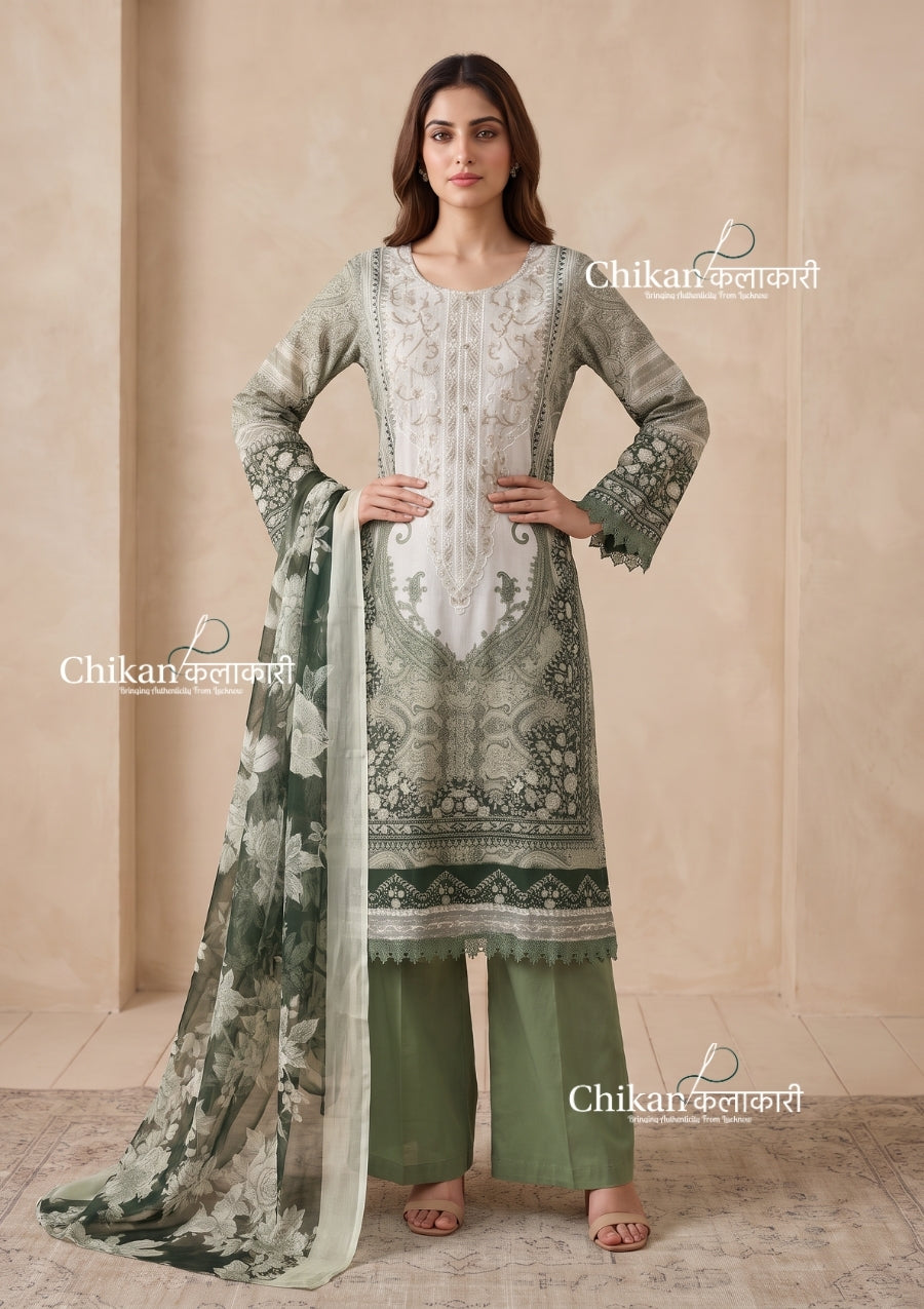 Sahira Green Cotton Straight Suit Set With Dupatta