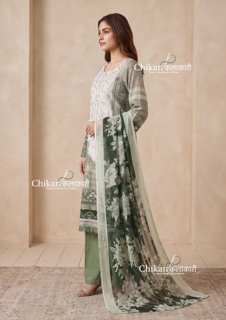 Sahira Green Cotton Straight Suit Set With Dupatta