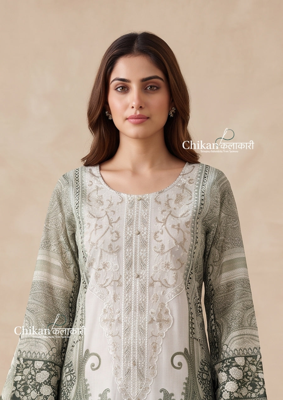 Sahira Green Cotton Straight Suit Set With Dupatta
