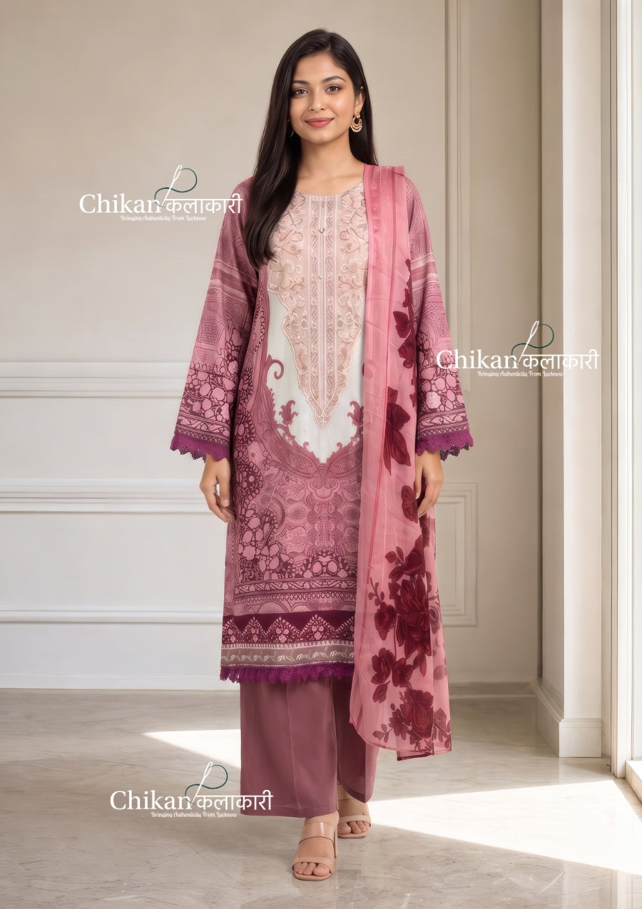 Sahira Pink Cotton Straight Suit Set With Dupatta