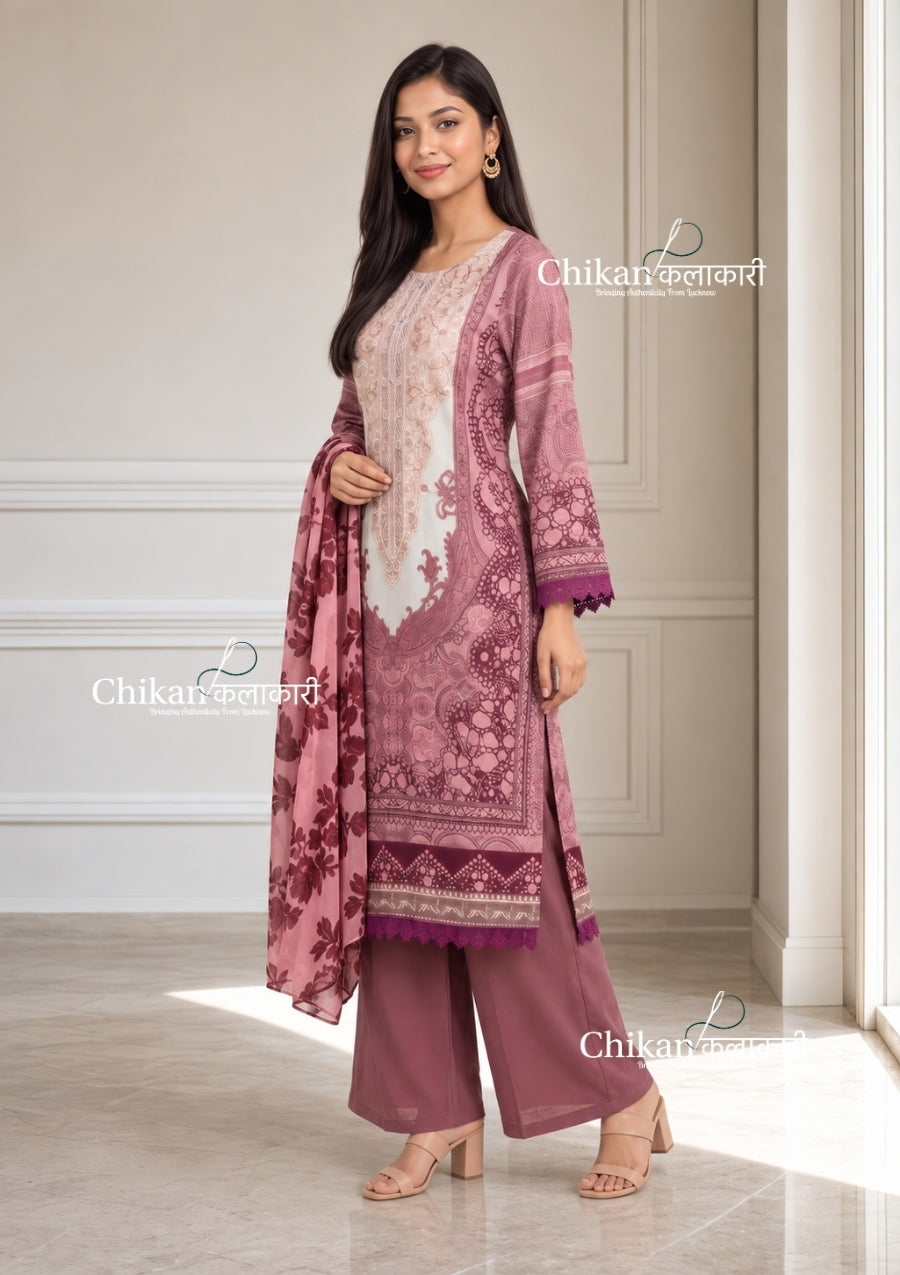 Sahira Pink Cotton Straight Suit Set With Dupatta