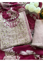 Sahira Wine Cotton Straight Suit Set With Dupatta