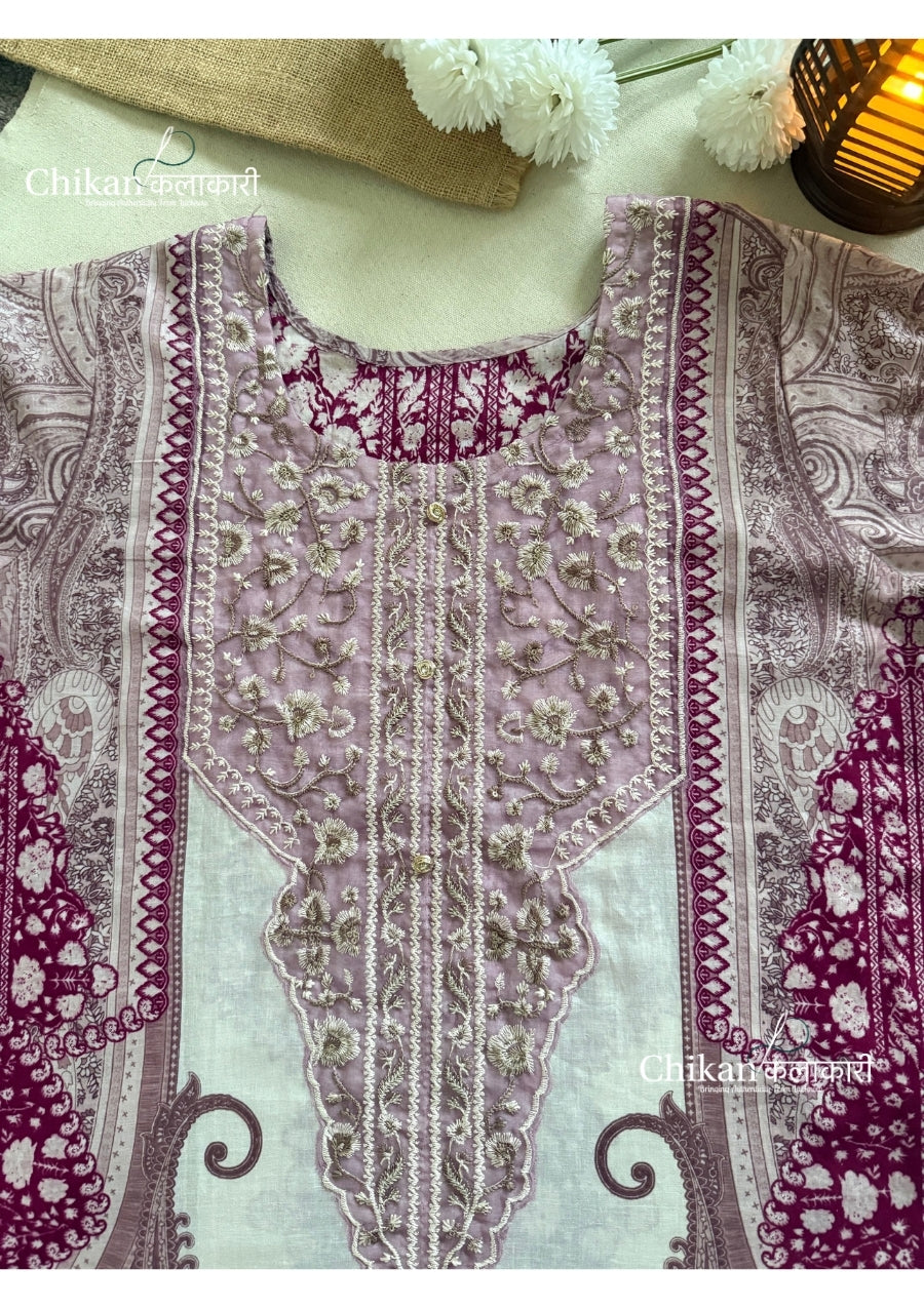 Sahira Wine Cotton Straight Suit Set With Dupatta
