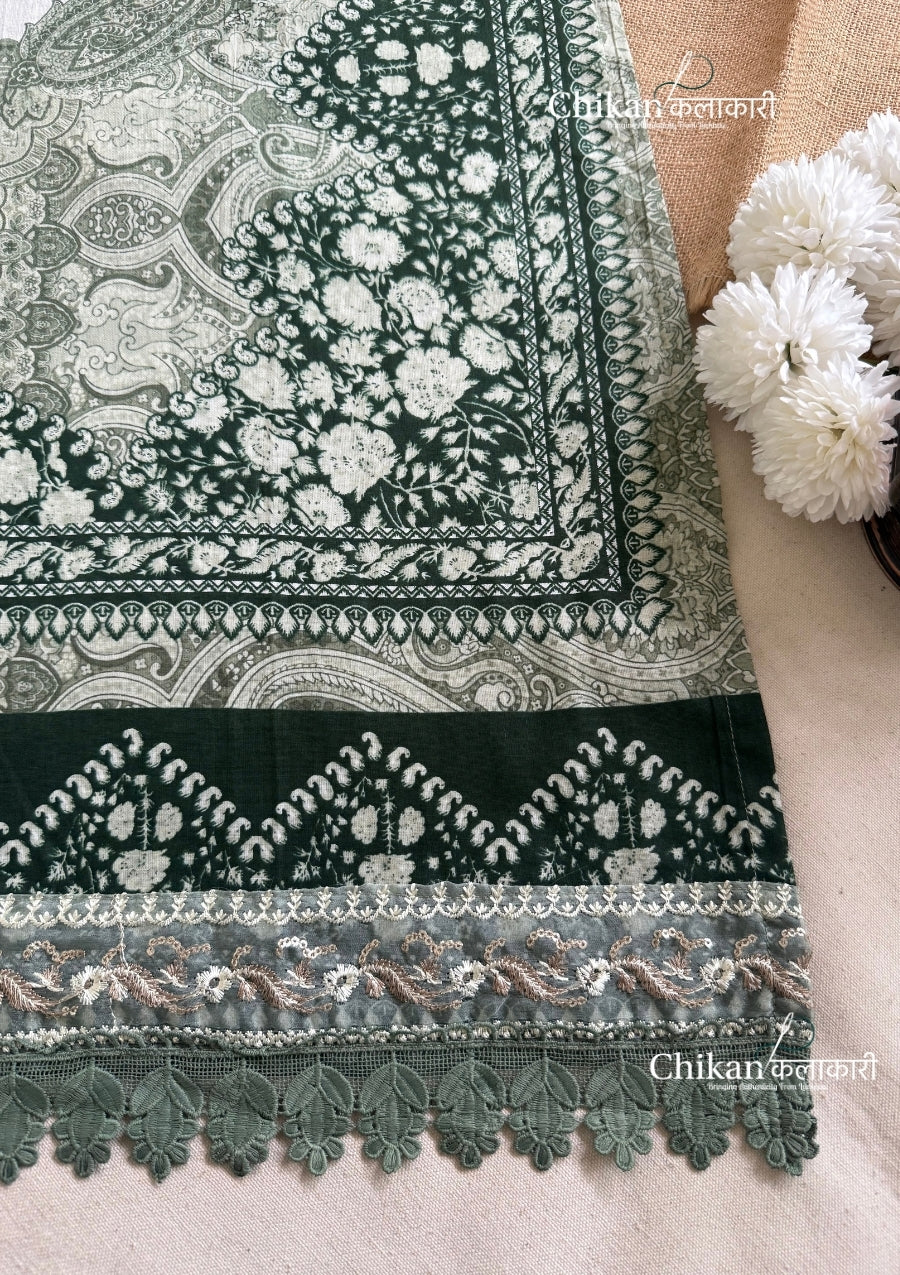 Sahira Green Cotton Straight Suit Set With Dupatta