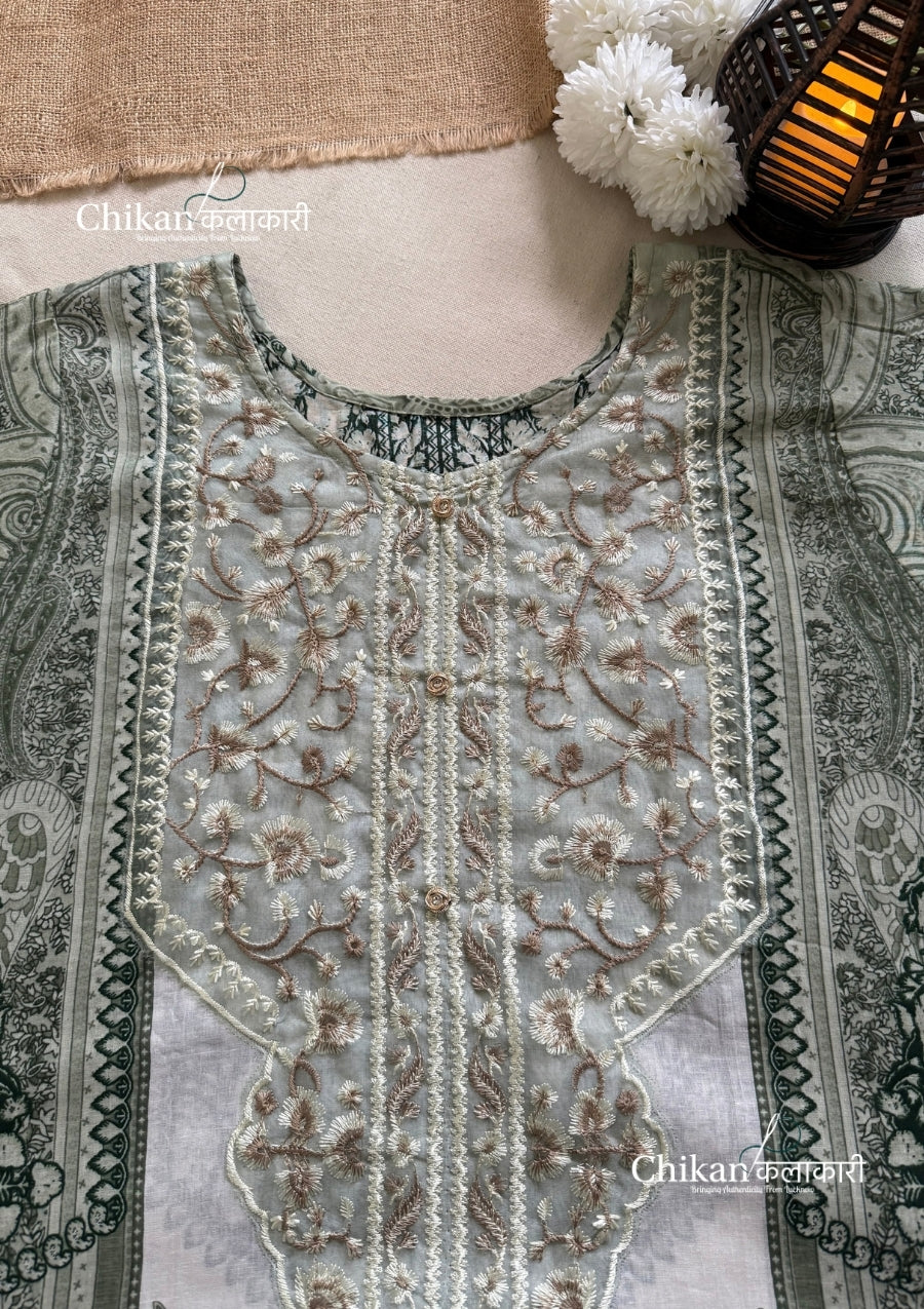 Sahira Green Cotton Straight Suit Set With Dupatta