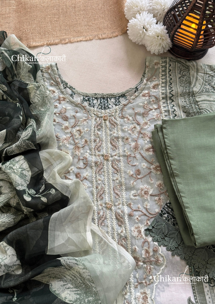 Sahira Green Cotton Straight Suit Set With Dupatta