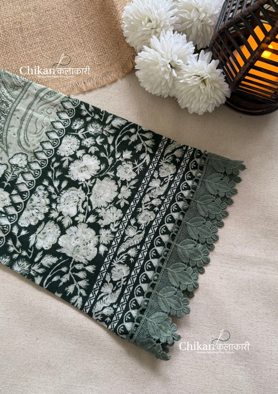 Sahira Green Cotton Straight Suit Set With Dupatta