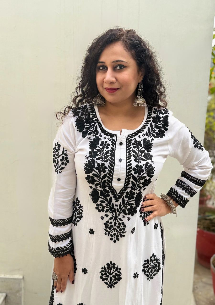 Sameera Rayon Chikankari Kurti Set - White