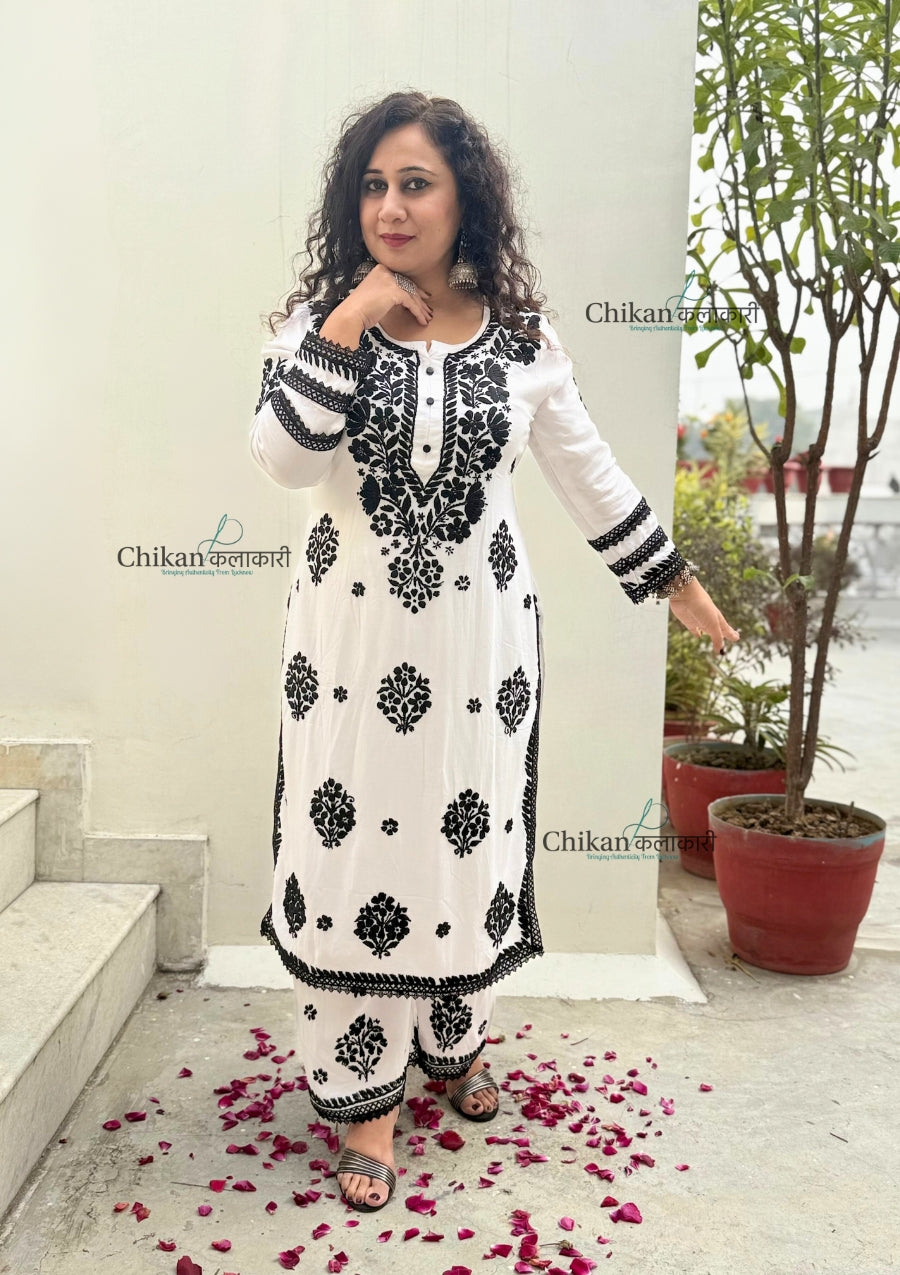 Sameera Rayon Chikankari Kurti Set - White